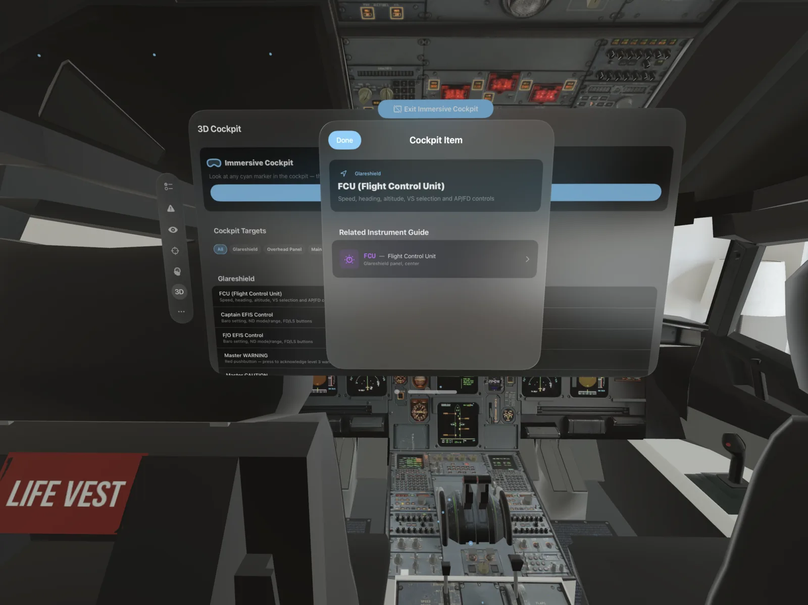 A320 Guide on Apple Vision Pro — Visual Sight Picture approach profile